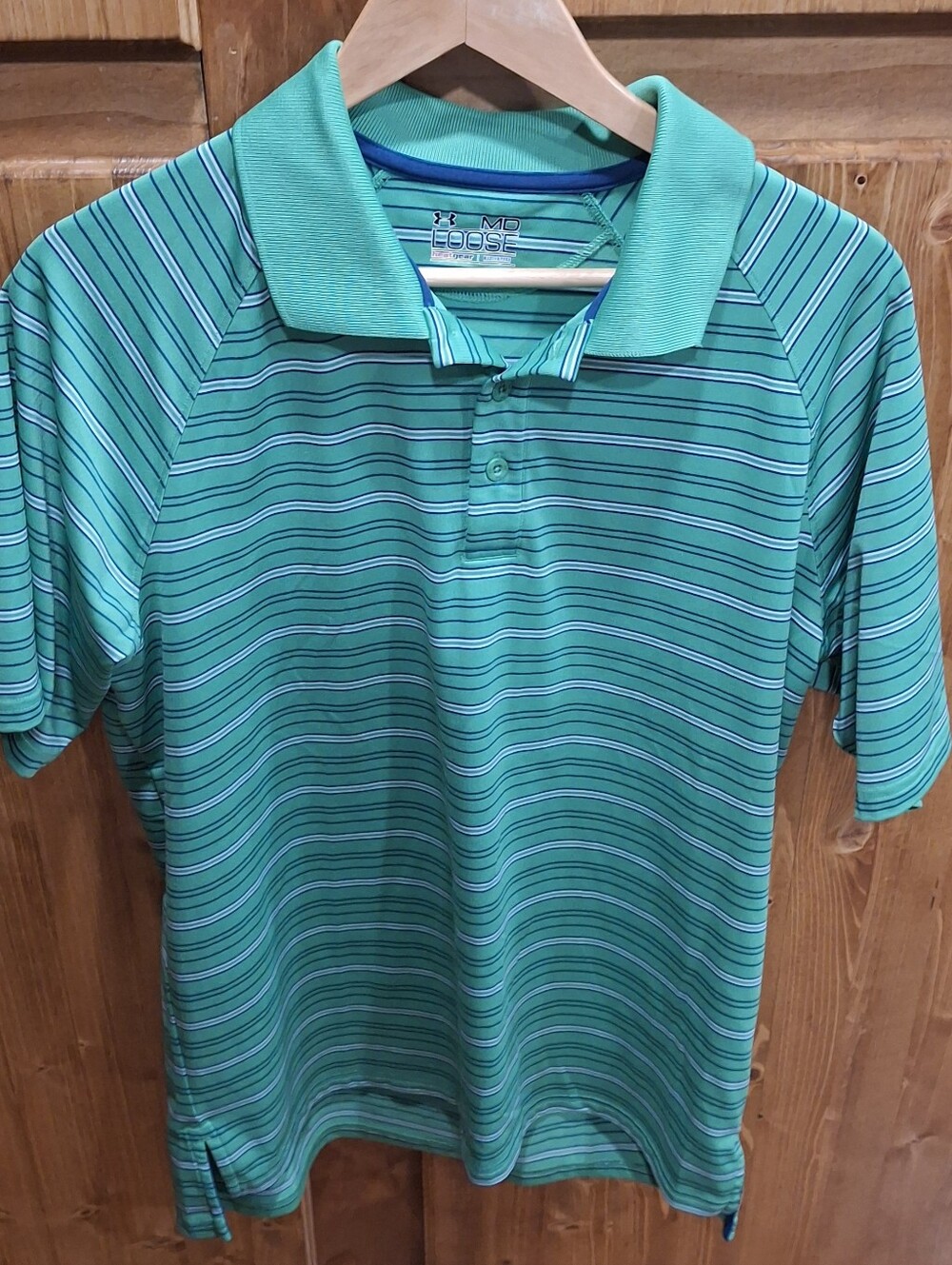 Under Armour Mens Med Loose Fit Men's Teal Striped Polo Shirt